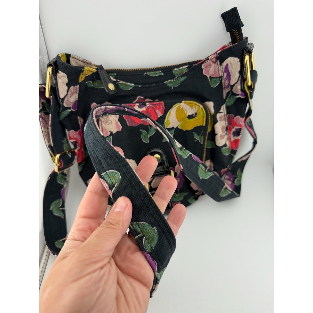 Ted Baker Crossbody Bag Small Black Floral Excellent Canvas Gold Hardware - Picture 3 of 10